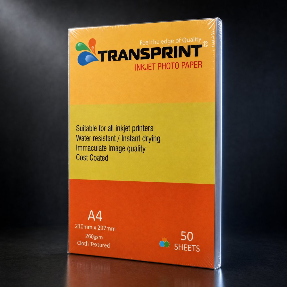 Transprint cloth textured inkjet photo paper, 260 GSM A4 pack